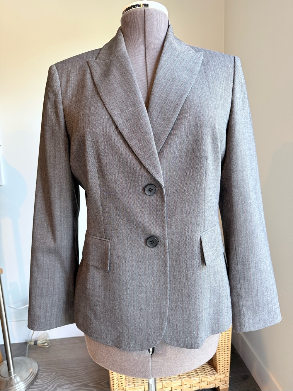 Kasper Gray with Maroon Pinstripe Women's Pantsuit